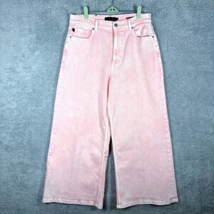 JOHNNY WAS Sydney Cropped Wide Leg Jeans Pink Organic Cotton Size 32 Casual Cute
